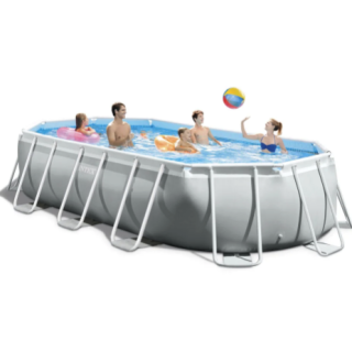 Piscina Estructural Ovalada Prism Frame INTEX, 5.03 x 2.74 x 1.22m, 13.365L, con Bomba, Escalera, Cobertor y Tapiz
